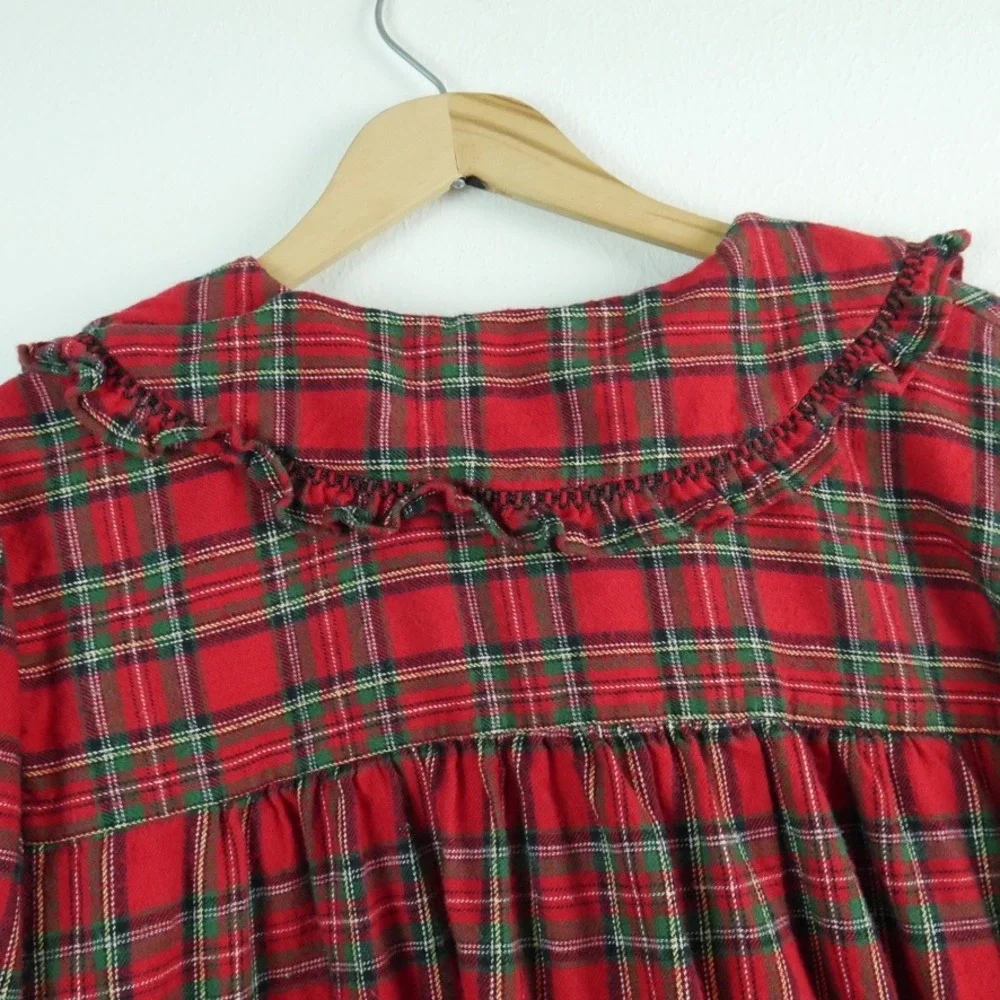 Vintage Large Red Plaid Flannel Nightgown Cotton Prairie Traditional Modest